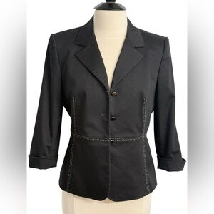 Le Suit Petite Women's 3/4 Sleeves, Single Breast Contrast Stitch Detail Blazer